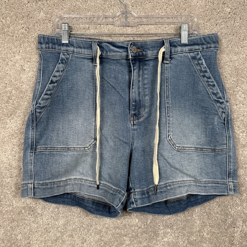 Judy Blue Denim Shorts Women XL Blue Medium Wash Drawstring Mid Rise Coastal